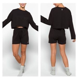 Free People 2 Piece Set, Sunny Set Athleisure Lounge Cropped Sweatshirt & Shorts